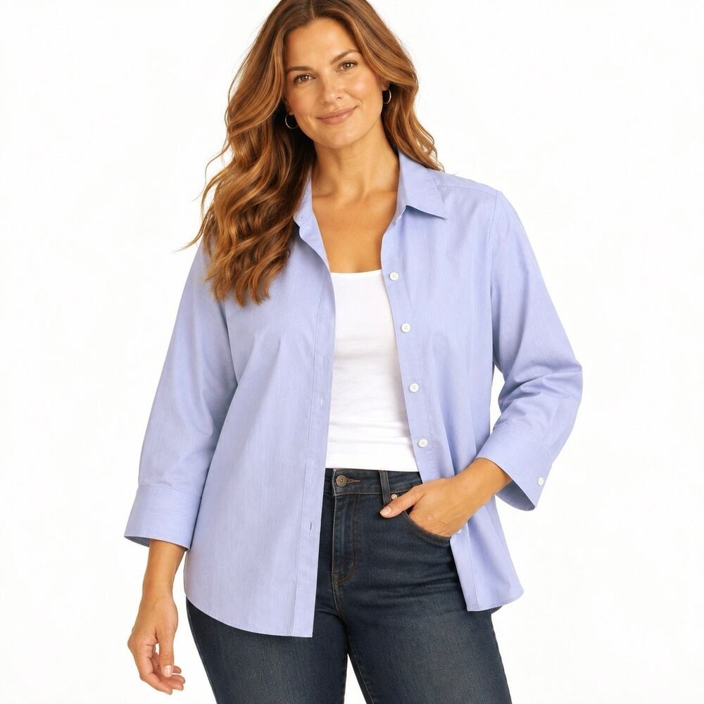 Foxcroft Non-Iron Shaped Fit Lavender Button Front Shirt 24W Plus Size Cotton